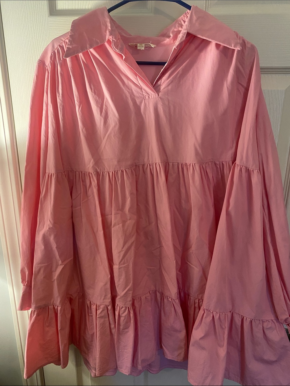Listicle Pink Tiered Casual Dress with Point Collar